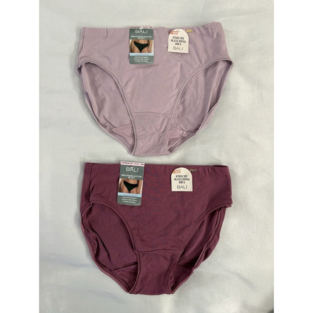 NEW Bali Breathable Cotton Hi-Cut Panty Mauve DFLEHC Women's Size Medium 2 Pair